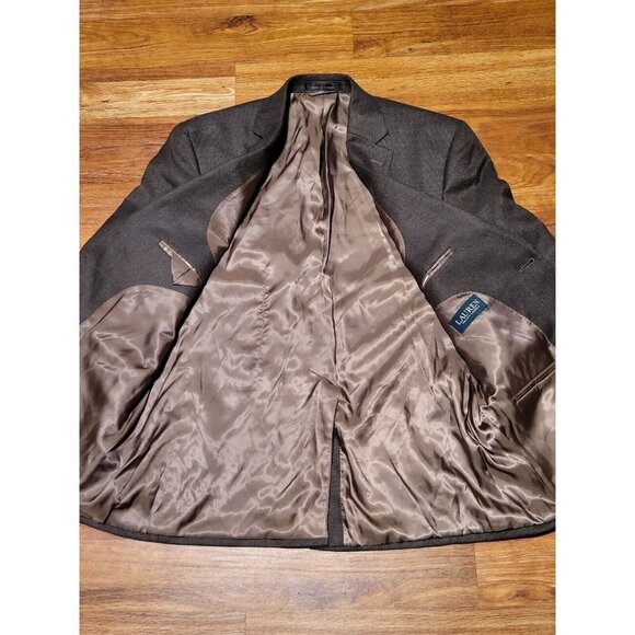 Ralph Lauren Mens Two Button Brown Blazer Poly‎ Blend Sport Coat Jacket Size 43R - Picture 4 of 6